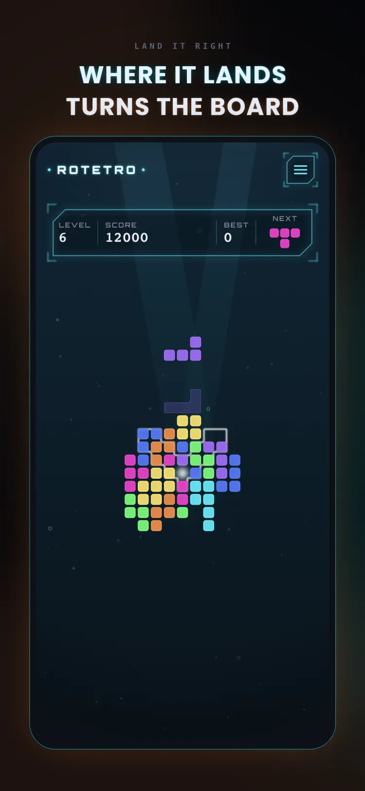Rotetro gameplay showing the board turning as a piece lands