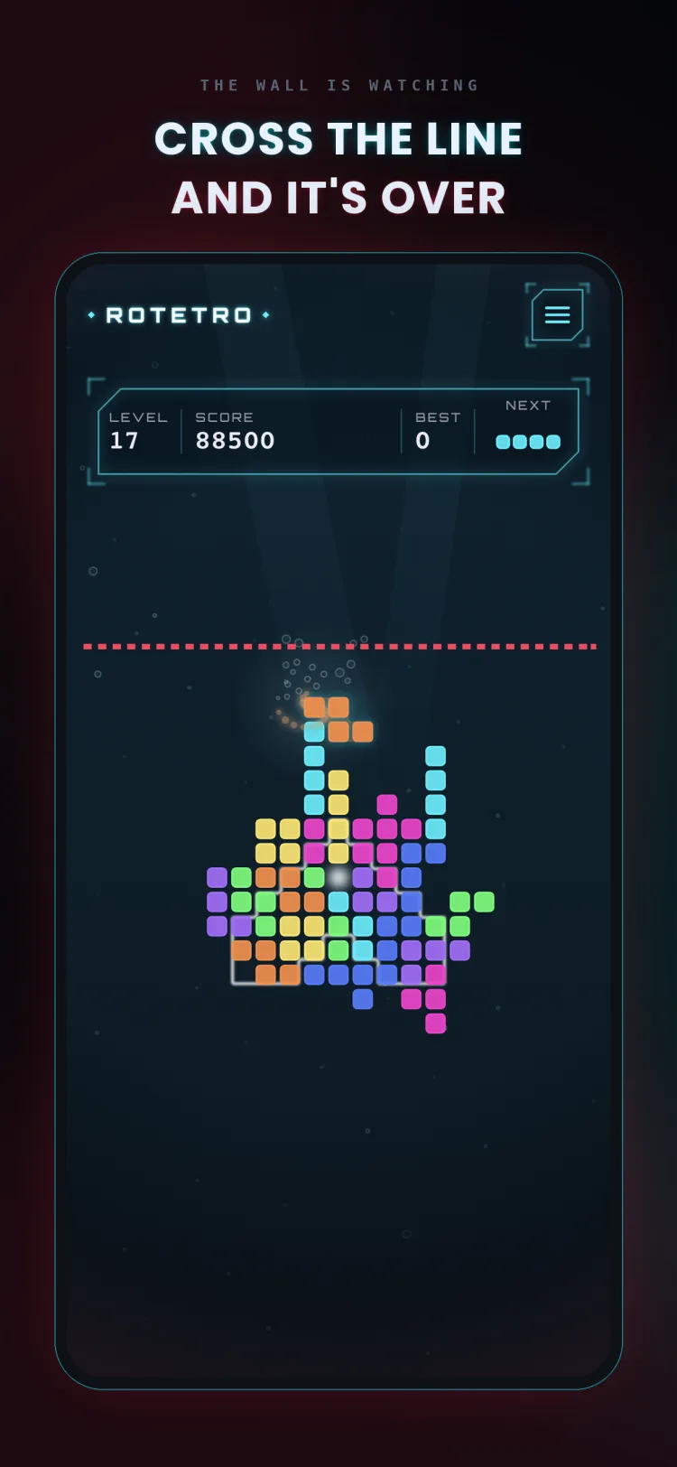Rotetro gameplay approaching the game-over line