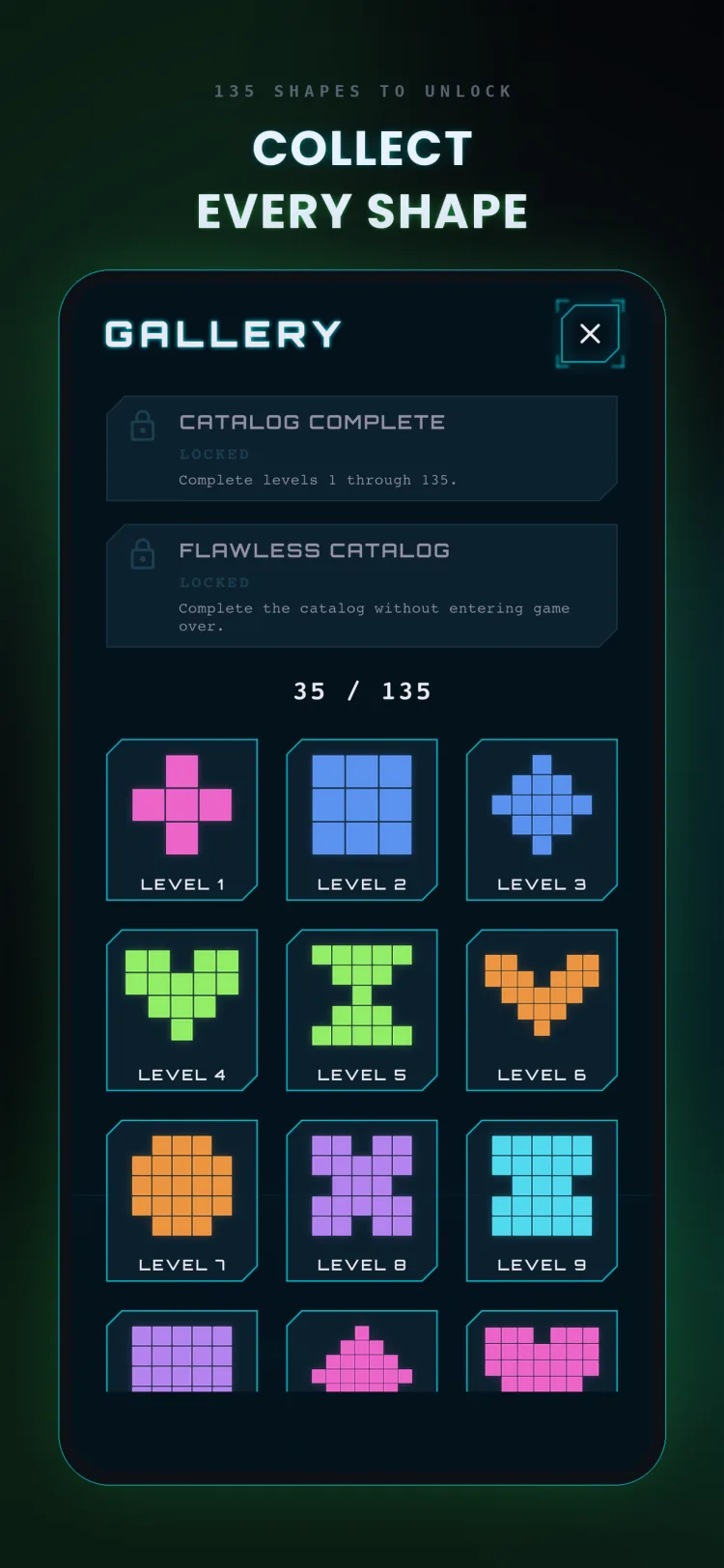 Rotetro shape gallery with 35 of 135 shapes collected
